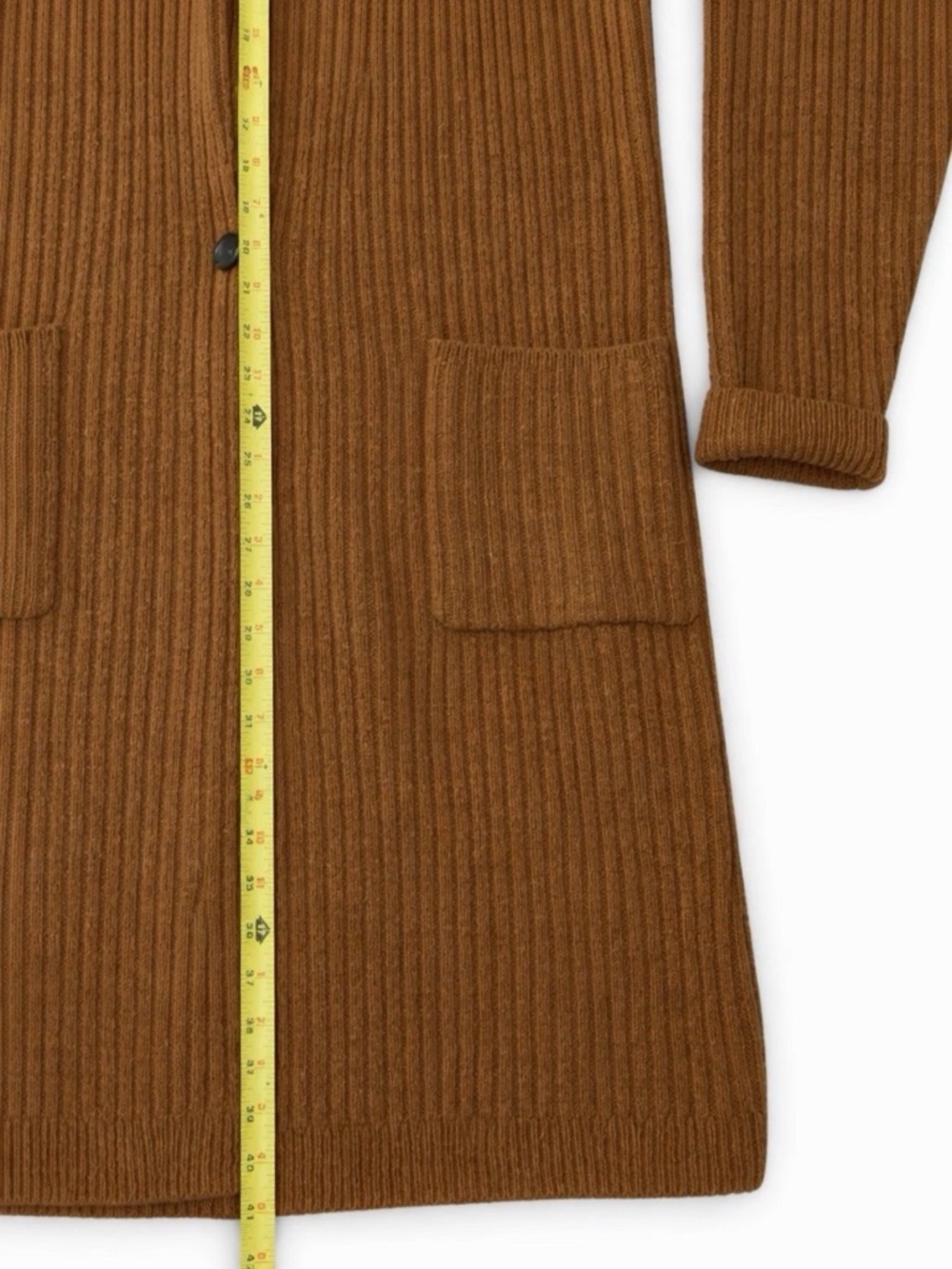 Uniqlo Brown Ribbed Long Cardigan Wool Blend Cozy Open Front Small - Picture 8 of 8
